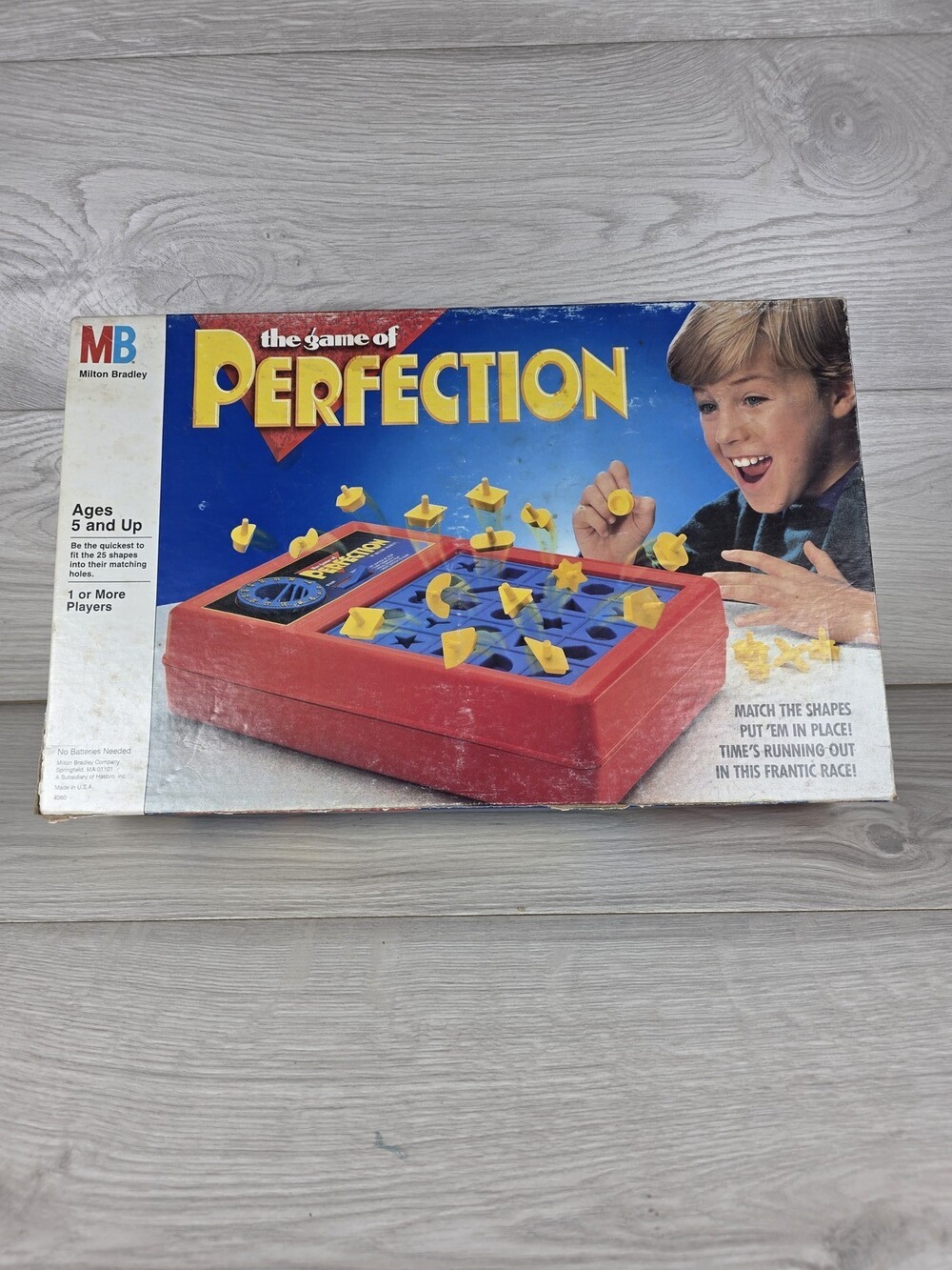 Perfection Board Game by Milton Bradley w Plastic Geometric Pieces SU41